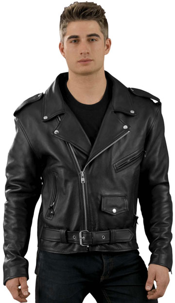 C100 Men’s Cowhide Basic Biker Jacket with Adjustable Half Belt