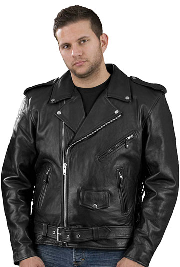 C100 Men’s Cowhide Basic Biker Jacket with Adjustable Half Belt