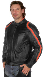 Mens C6132 Vented Motorcycle Leather Jacket with Armor Orange & Grey Stripes
