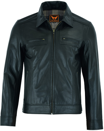 C222AH Mens Lighweight Leather Waist Jacket with Shirt Collar