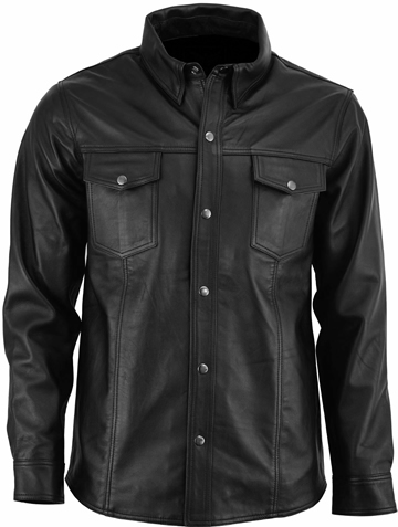 B209AH Mens Lightweight Lambskin Leather Shirt with Snaps