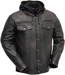 B276 Distress Lambskin Motorcycle Shirt with Vents and Removable Hood