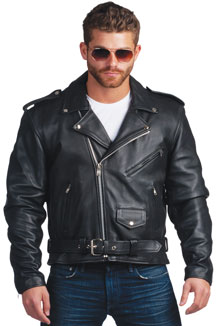 C100 Men’s Cowhide Basic Biker Jacket with Half Belt and Zipout Liner
