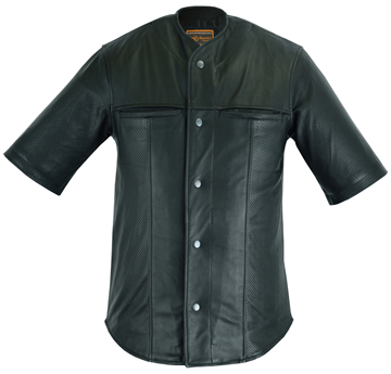 C868 Perforated Leather Baseball Shirt with Snaps