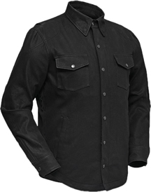 DM423 Mens Jet Black Denim Shirt with Cropped Center Zipper