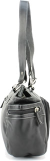 Click Here for the Purse - 9023 Leather Top Zipprer Double Strap Shoulder Bag Black Side View