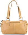 Click Here for the Purse - 9023 Leather Top Zipprer Double Strap Shoulder Bag Tan Back View