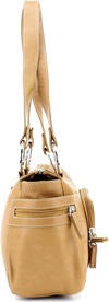 Click Here for the Purse - 9023 Leather Top Zipprer Double Strap Shoulder Bag Tan Side View