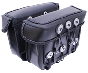 Saddle-1578 Black Leather Motorcycle Bolt-On Saddle Bags with Braid and Conchos