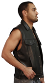 MV15 Anarchist Mens Leather Motorcycle Club Vest with Shirt Collar Jean Style Made in the USA Side View