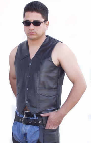 V100 mens leather biker vest 