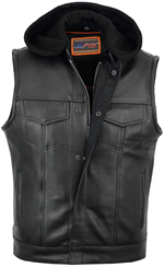 V182 Men’s Leather Club Vest with Removable Hood