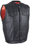 V316Z Red Liner Leather Club Vest with Snaps and Hidden Zipper Front View
