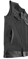 V4951CV-No Collar Mens Heavy Canvas and Premium Leather Trim Motorcycle Club Zipper Colarless Vest Pocket View