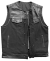 V4951CV-No Collar Mens Heavy Canvas and Premium Leather Trim Motorcycle Club Zipper Colarless Vest Zipper View