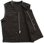 V4951CV-No Collar Mens Heavy Canvas and Premium Leather Trim Motorcycle Club Zipper Colarless Vest Pocket View