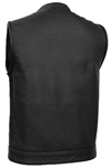V639 Mens Leather Club Vest with Short Mandarin Collar and Hidden Snaps and Zipper Back View