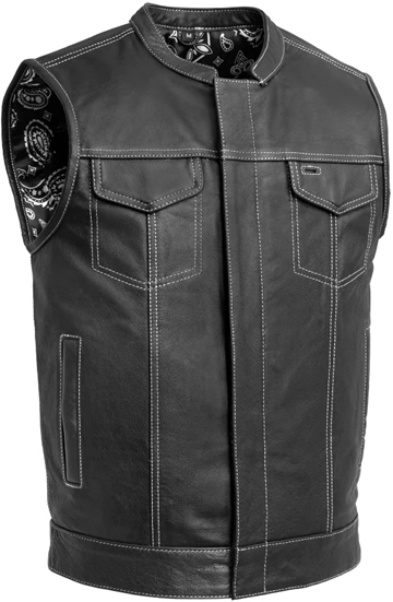 V694 Leather Club Vest with White Stitching and Paisley Liner Larger View