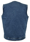 VDM981 Men’s Blue Denim Club Vest with Hidden Snaps and Zipper Back View