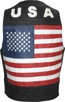 MENS LEATHER VEST WITH FLAG & USA LOGO