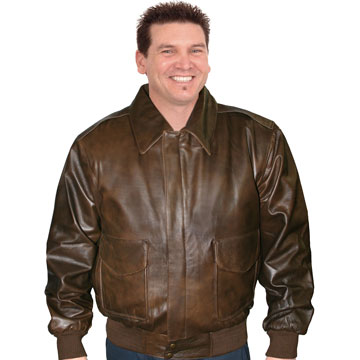 A22443 Antique Brown Mens Leather Aviation Bomber jacket with zip out liner