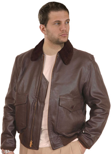 G1 Navy Military Goatskin Leather Bomber Jacket with Fur Collar