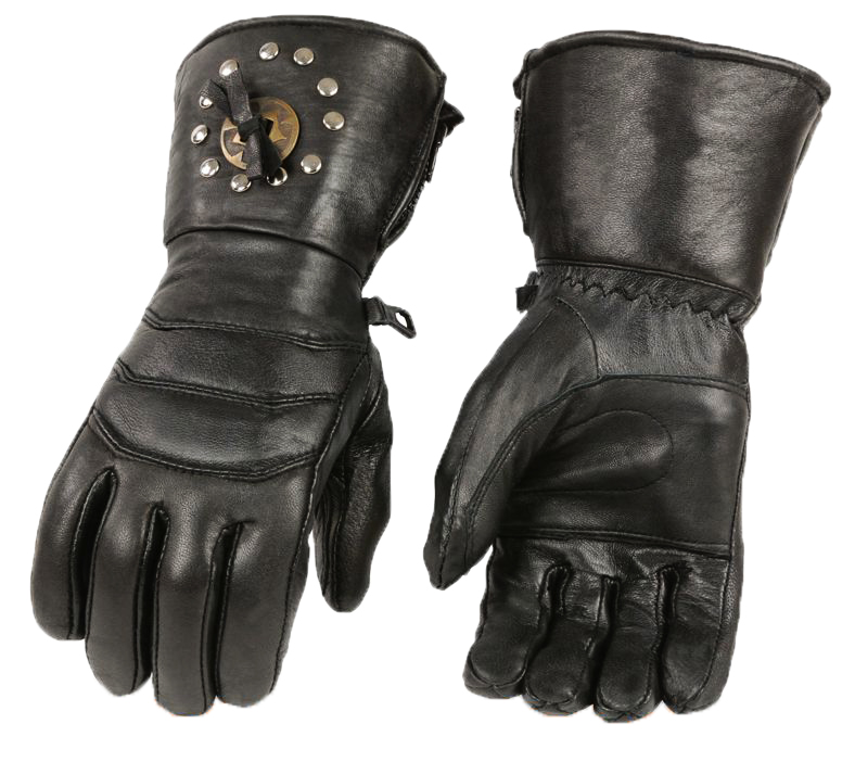 Gaunt-Concho-P Leather Padded Motorcycle Gauntlet Gloves with Concho Large View