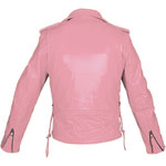 K2803 Girls Pink Cowhide Leather Motorcycle Leather Classic Jacket Back View
