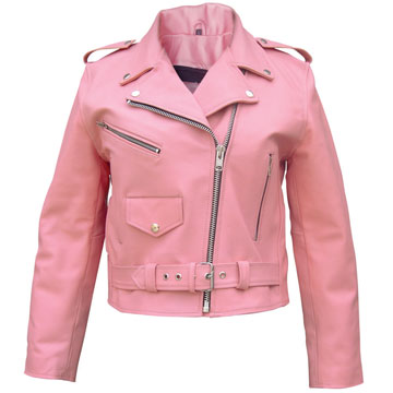 K2803 Girls Pink Cowhide Leather Motorcycle Leather Classic Jacket Click for Larger View