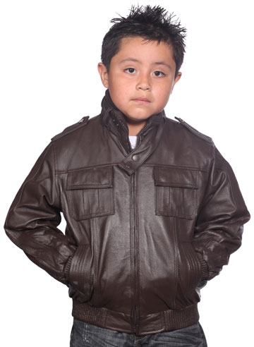 K518 Boys Brown Waist Jacket with Kosack Knit Collar and Epaulets Large View
