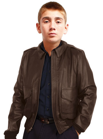 Kids Brown A2 Airforce Leather Bomber Military Jacket
