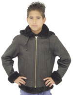 KB3 Kids Black Fur Bomber Jacket with Removable Hood