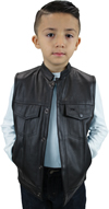 KV320 Kids Leather Motorcycle Club Leather Vest with Short Collar Back View