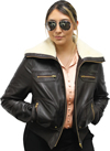 Ladies Aviator Leather Aviation Bomber Jacket with Real Sheep Shearling Fur Collar Made in the USA Back View