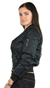 Ladies MA1Q Black Nylon Military Pilot Specs Quilted Bomber Jacket Side View