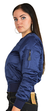 Ladies MA1Q Blue Nylon Military Pilot Specs Quilted Bomber Jacket Side View