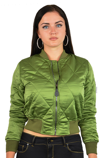 Ladies MA1Q Green Nylon Military Pilot Specs Quilted Bomber Jacket