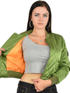 Ladies MA1Q Green Nylon Military Pilot Specs Quilted Bomber Jacket Inside View