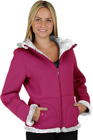 F1269 Ladies Pink Poly Fleece Hood Jacket with Baby Sherpa Fur