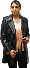 71 Ladies Lambskin Leather Wrap Coat with Half Belt Made in the USA Open View