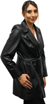 71 Ladies Lambskin Leather Wrap Coat with Half Belt Made in the USA Side View