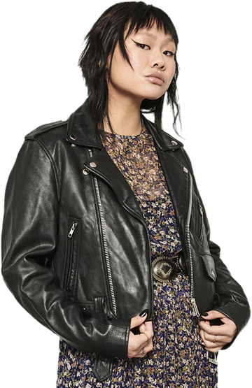 IMOGEN Ladies Black Lambskin Leather Cropped Biker Fashion Jacket Click Here for Large View