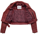 IMOGEN Ladies Red Lambskin Leather Cropped Biker Fashion Jacket Click Here for Liner View