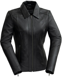 LB1091 Ladies Lambskin Short Zipper Jacket with Shirt Collar