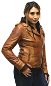 Click here for the LB6841 Ladies Tan Lambskin Jacket with Removable Brown Hoodie Side View