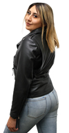 Ladies Davis Classic Motorcycle Jacket with Crossover Collar and Half Belt Made in the USA Back View2