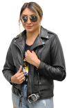 Ladies Davis Classic Motorcycle Jacket with Crossover Collar and Half Belt Made in the USA  Front View 3