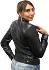 LB1025 Ladies Lambskin Leather Jacket with Snap Sport Collar Back View
