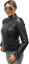 LB1025 Ladies Lambskin Leather Jacket with Snap Sport Collar Back View