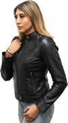 LB1025 Ladies Lambskin Leather Jacket with Snap Sport Collar Side View